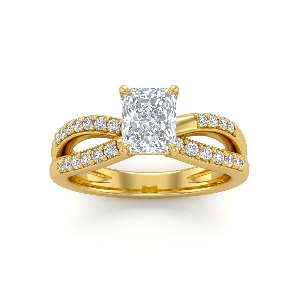 Yellow Gold Radiant Diamond Bypass Engagement Ring With Pavé Crossover Band