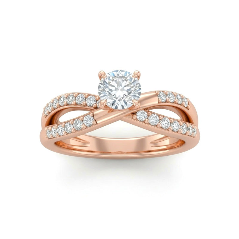 Rose Gold Round Diamond Bypass Engagement Ring With Pavé Crossover Band