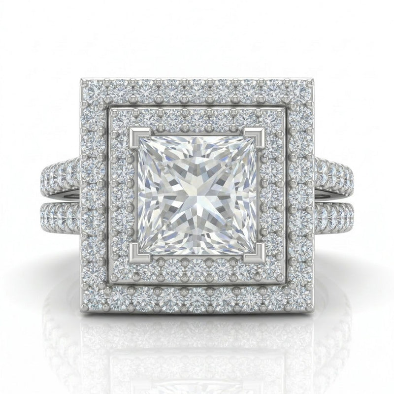 Silver Celestique Princess Double Halo Diamond Engagement Ring