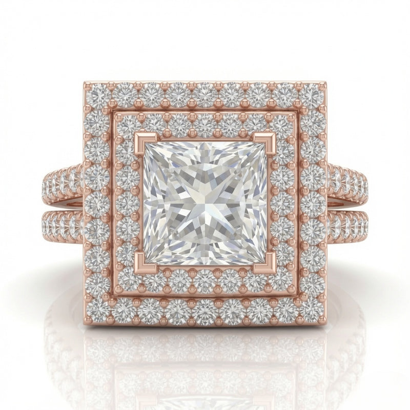 Rose Gold Celestique Princess Double Halo Diamond Engagement Ring