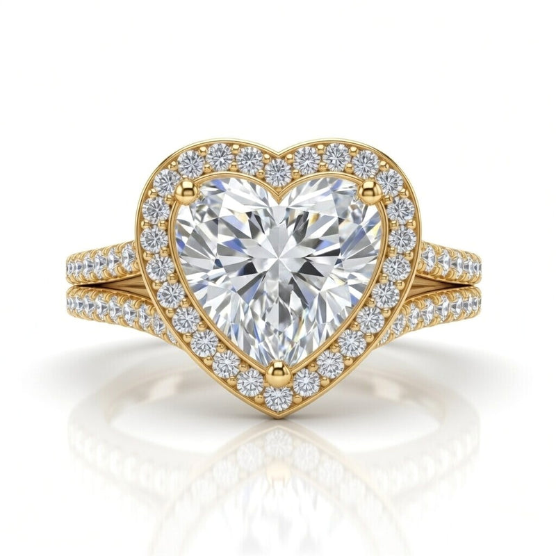 Yellow Gold Heart Halo Split Shank Diamond Engagement Ring