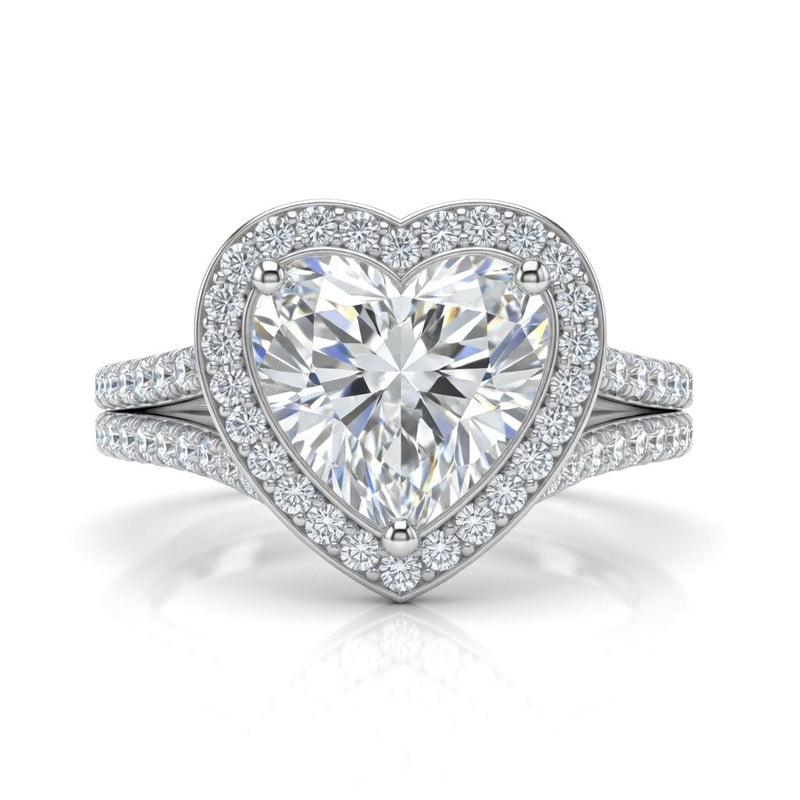 White Gold Heart Halo Split Shank Diamond Engagement Ring
