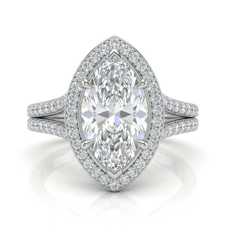 Silver Marquise Halo Split Shank Diamond Engagement Ring