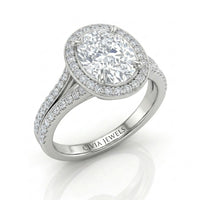 White Gold Oval Halo Split Shank Diamond Engagement Ring
