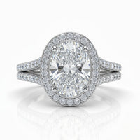 White Gold Oval Halo Split Shank Diamond Engagement Ring