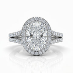 White Gold Oval Halo Split Shank Diamond Engagement Ring