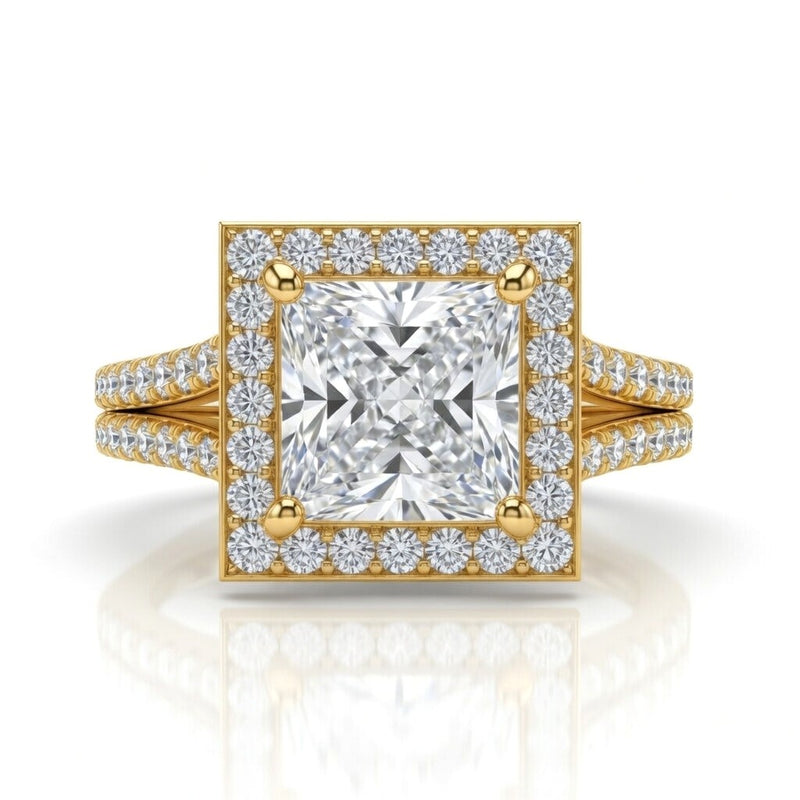 Yellow Gold Princess Halo Split Shank Diamond Engagement Ring