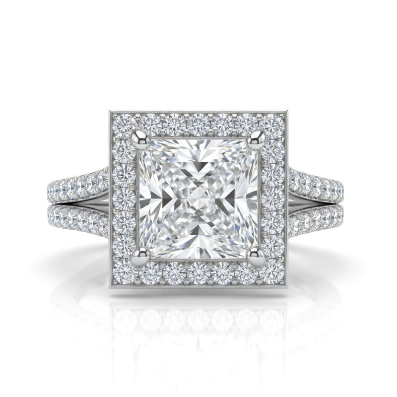White Gold Princess Halo Split Shank Diamond Engagement Ring