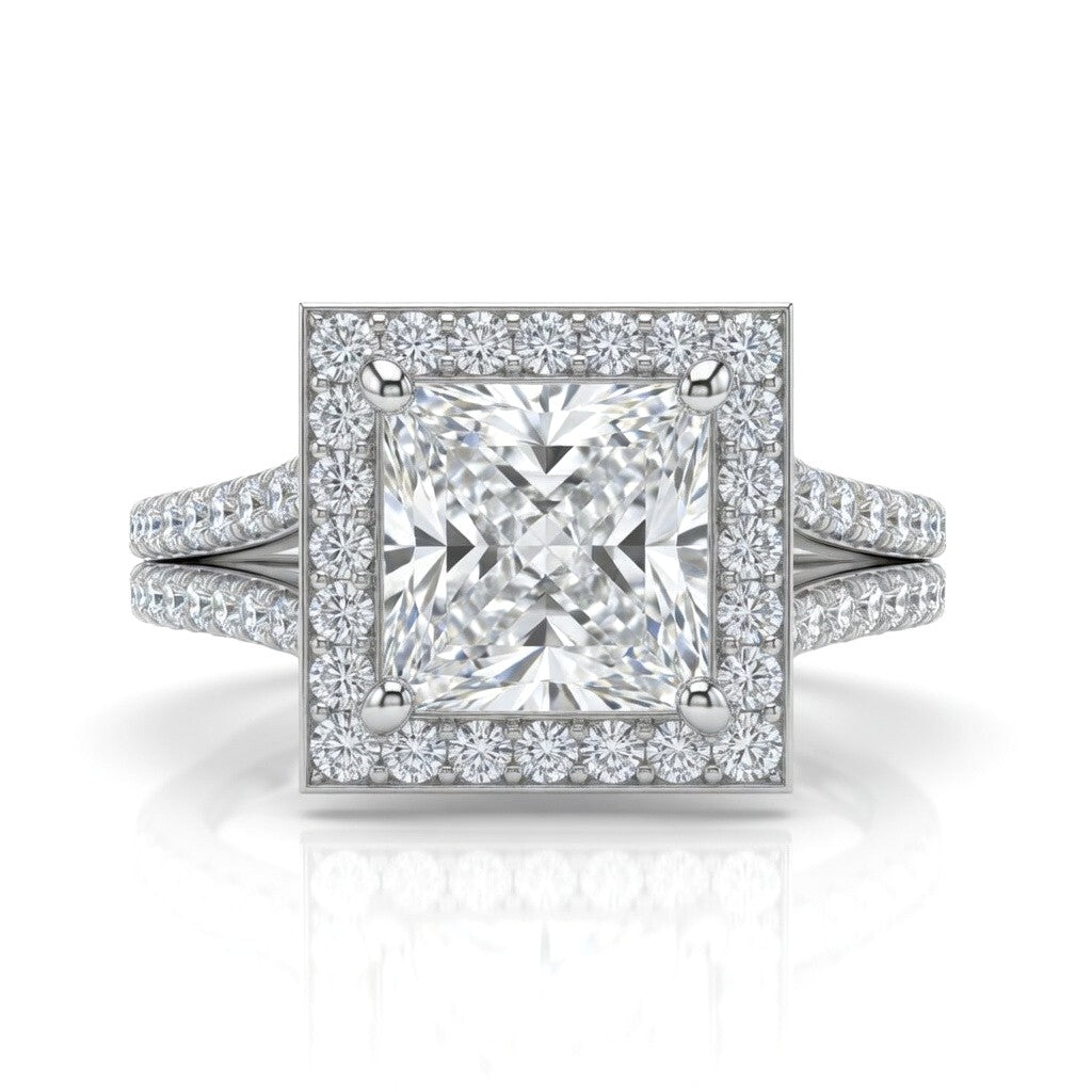 Silver Princess Halo Split Shank Diamond Engagement Ring