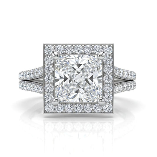 White Gold Princess Halo Split Shank Diamond Engagement Ring