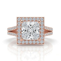 Rose Gold Princess Halo Split Shank Diamond Engagement Ring