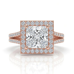 Rose Gold Princess Halo Split Shank Diamond Engagement Ring