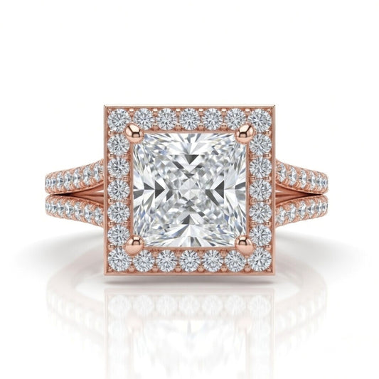 Rose Gold Princess Halo Split Shank Diamond Engagement Ring