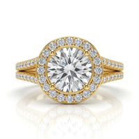 Yellow Gold Round Halo Split Shank Diamond Engagement Ring