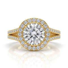 Yellow Gold Round Halo Split Shank Diamond Engagement Ring