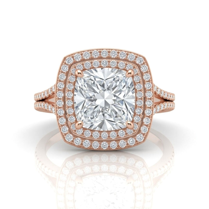 Rose Gold Seraphina Cushion Double Halo Diamond Engagement Ring
