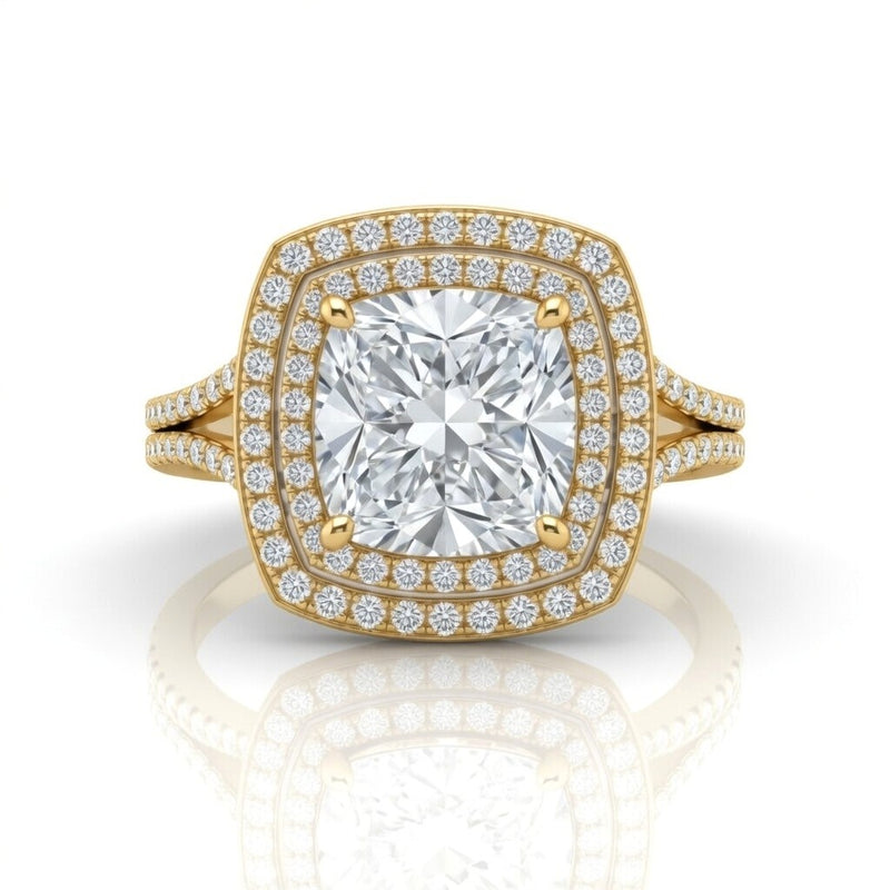 Yellow Gold Seraphina Cushion Double Halo Diamond Engagement Ring