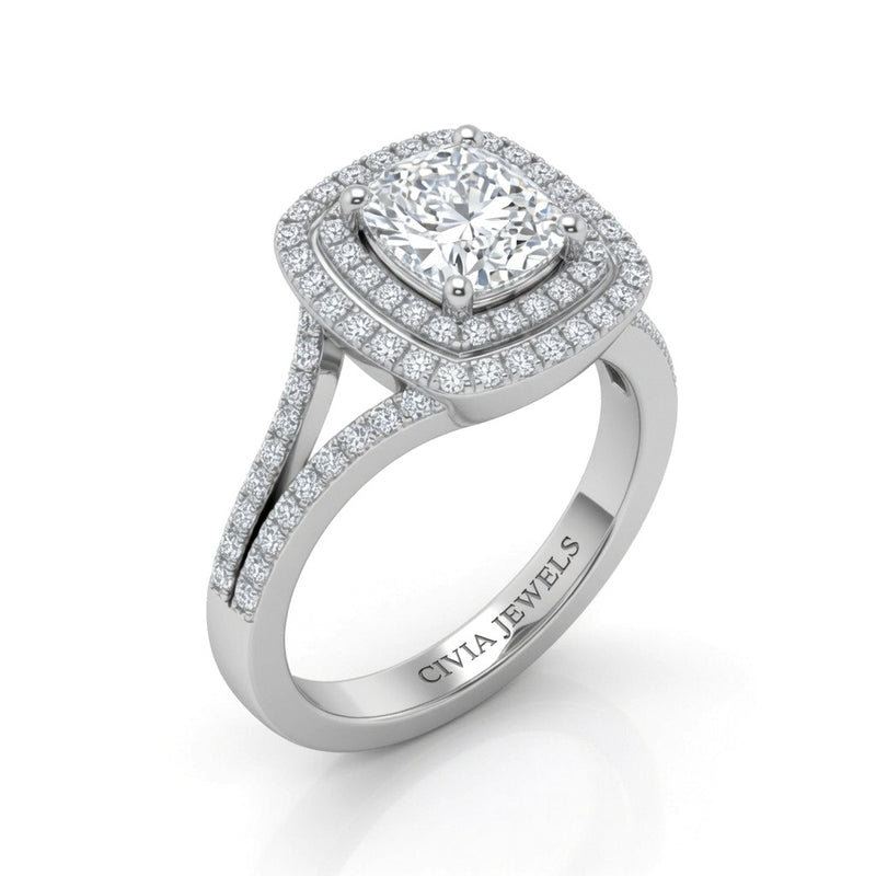 White Gold Seraphina Cushion Double Halo Diamond Engagement Ring