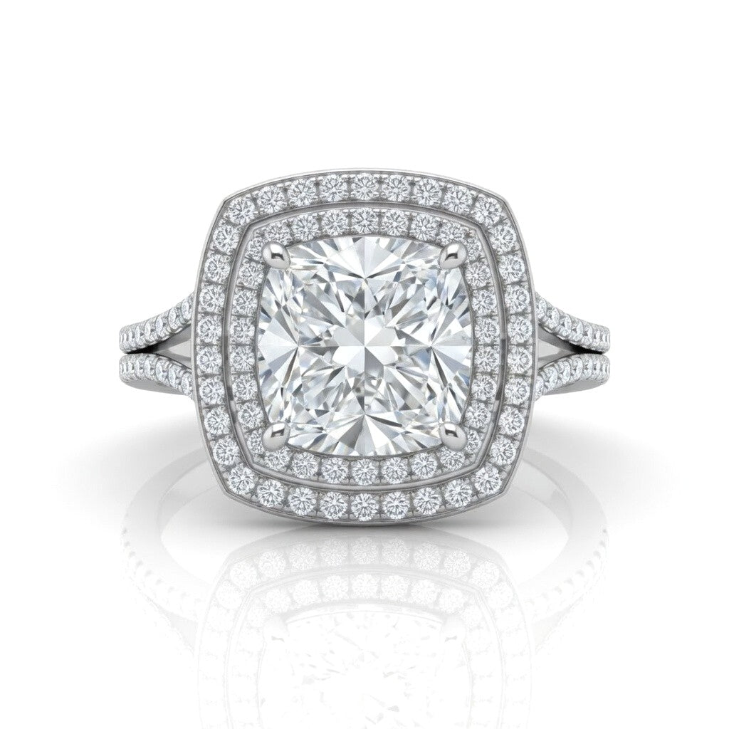 White Gold Seraphina Cushion Double Halo Diamond Engagement Ring