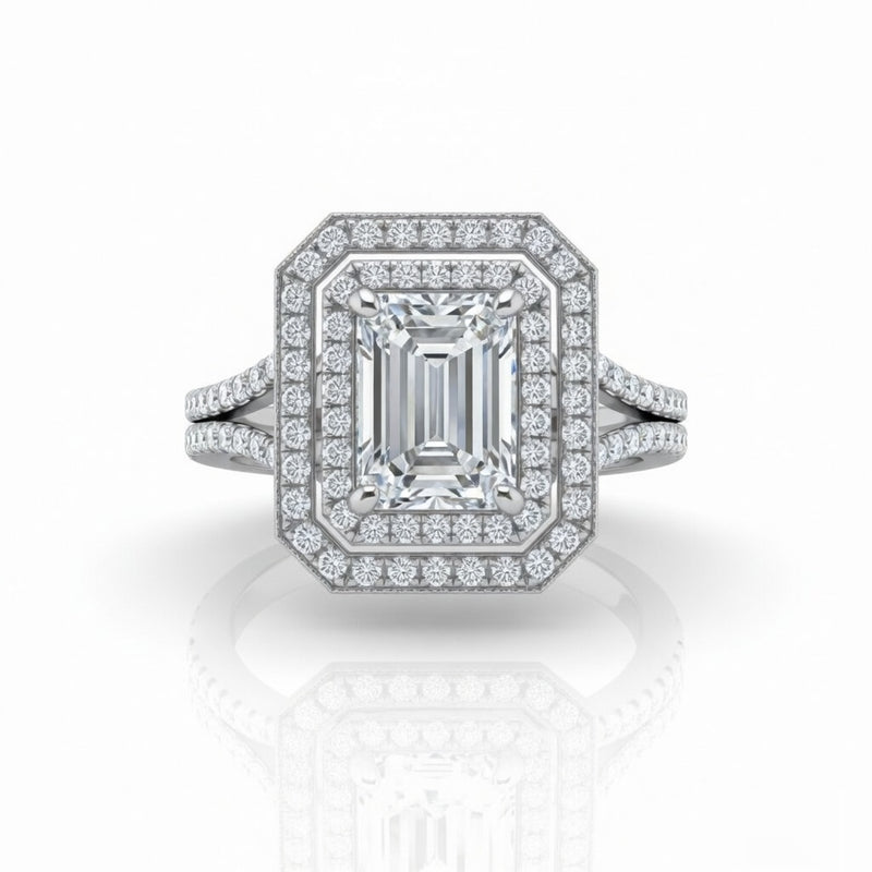 White Gold Seraphina Emerald Double Halo Diamond Engagement Ring