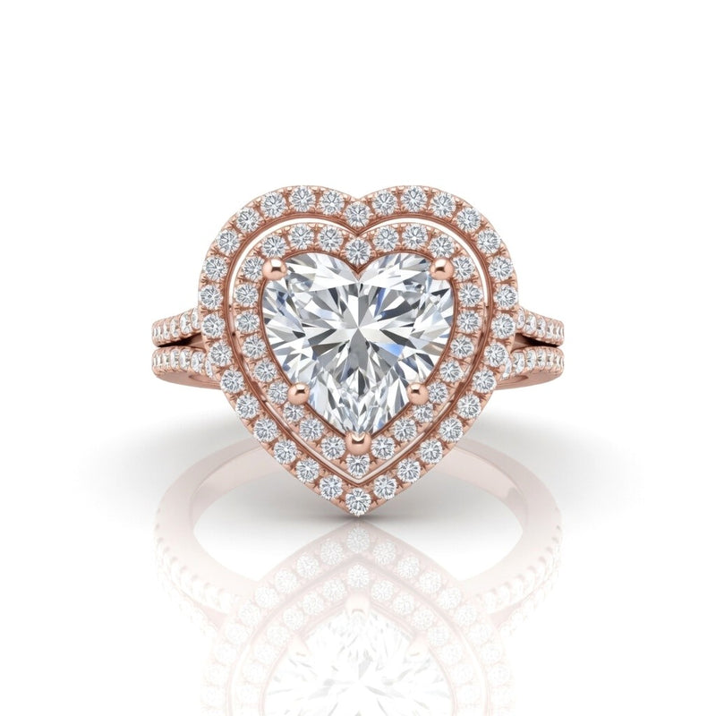 Rose Gold Seraphina Heart Double Halo Diamond Engagement Ring
