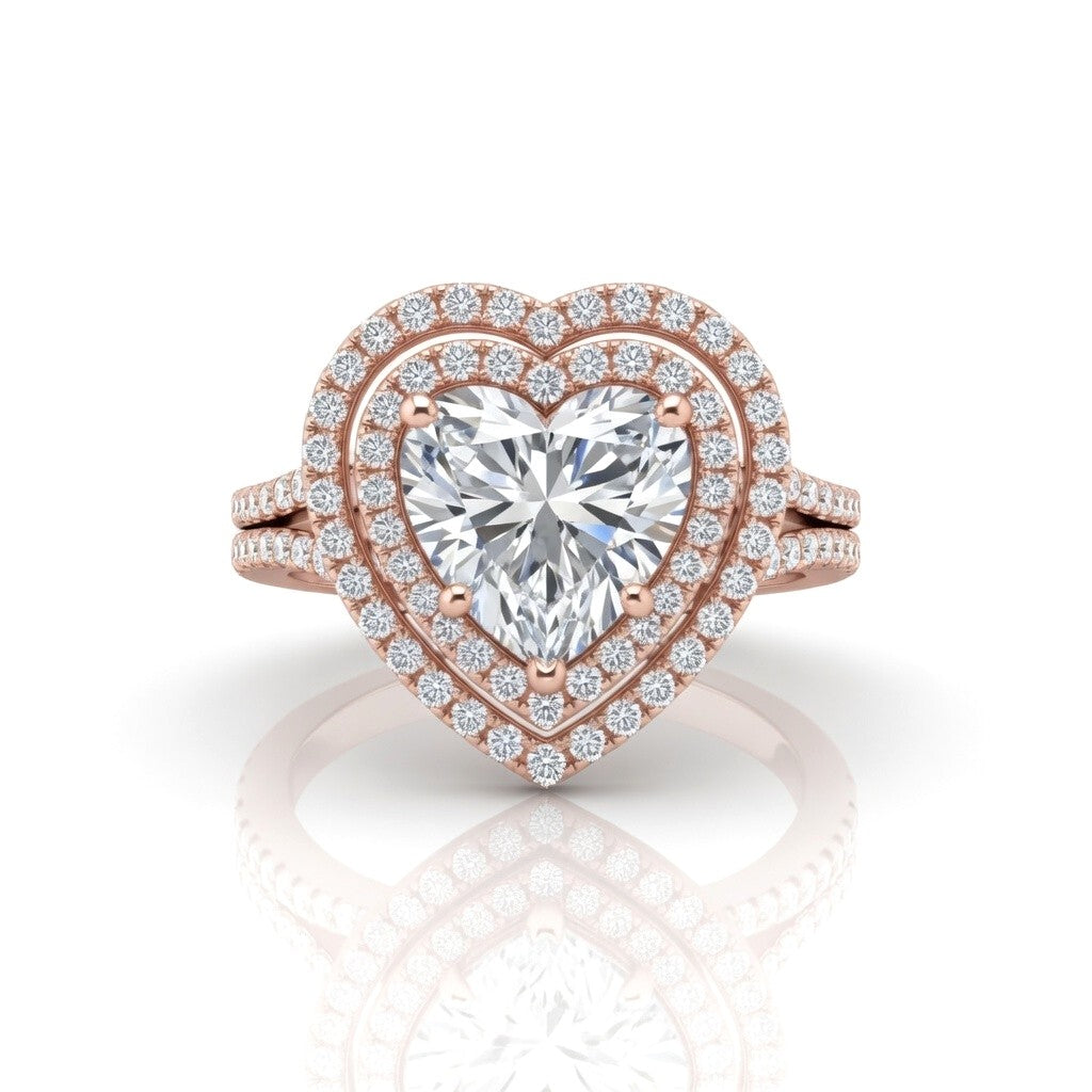 Rose Gold Seraphina Heart Double Halo Diamond Engagement Ring