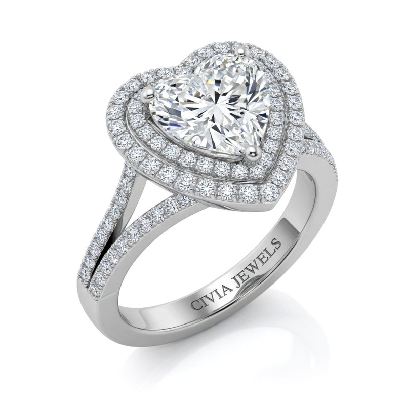 White Gold Seraphina Heart Double Halo Diamond Engagement Ring
