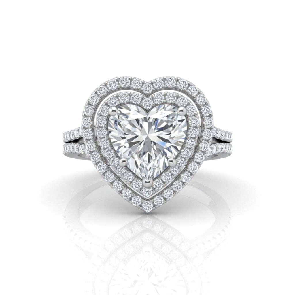 White Gold Seraphina Heart Double Halo Diamond Engagement Ring