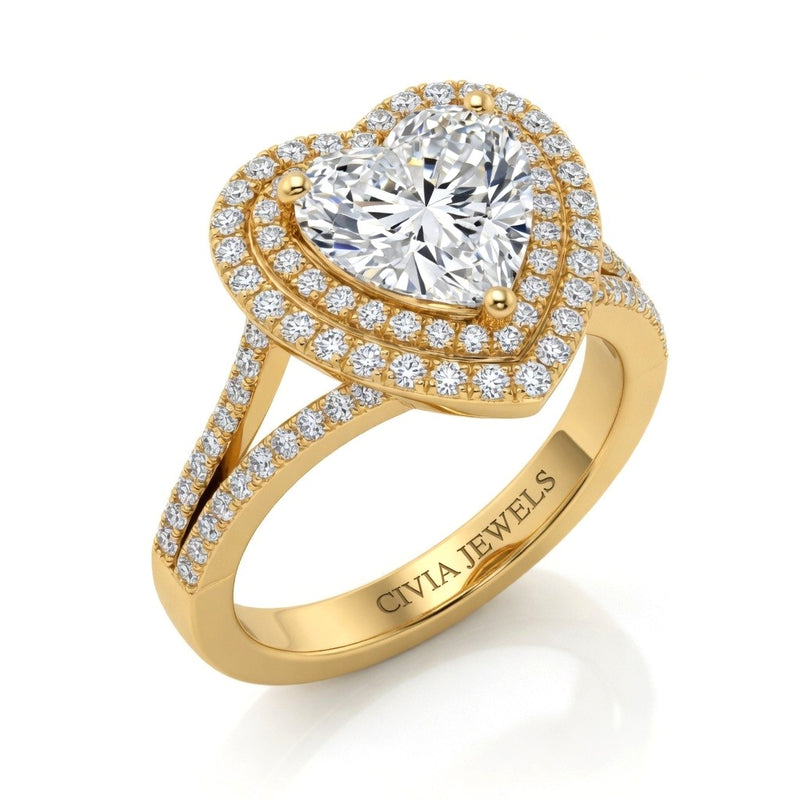 Yellow Gold Seraphina Heart Double Halo Diamond Engagement Ring