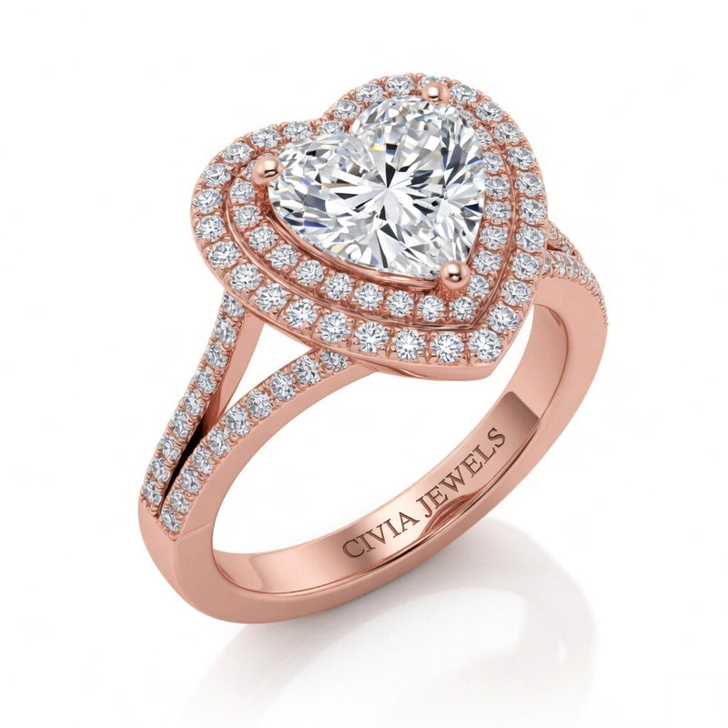 Rose Gold Seraphina Heart Double Halo Diamond Engagement Ring