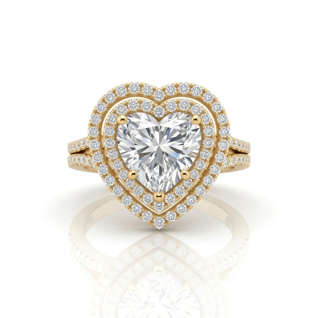 Yellow Gold Seraphina Heart Double Halo Diamond Engagement Ring