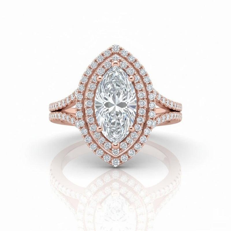 Rose Gold Seraphina Marquise Double Halo Diamond Engagement Ring