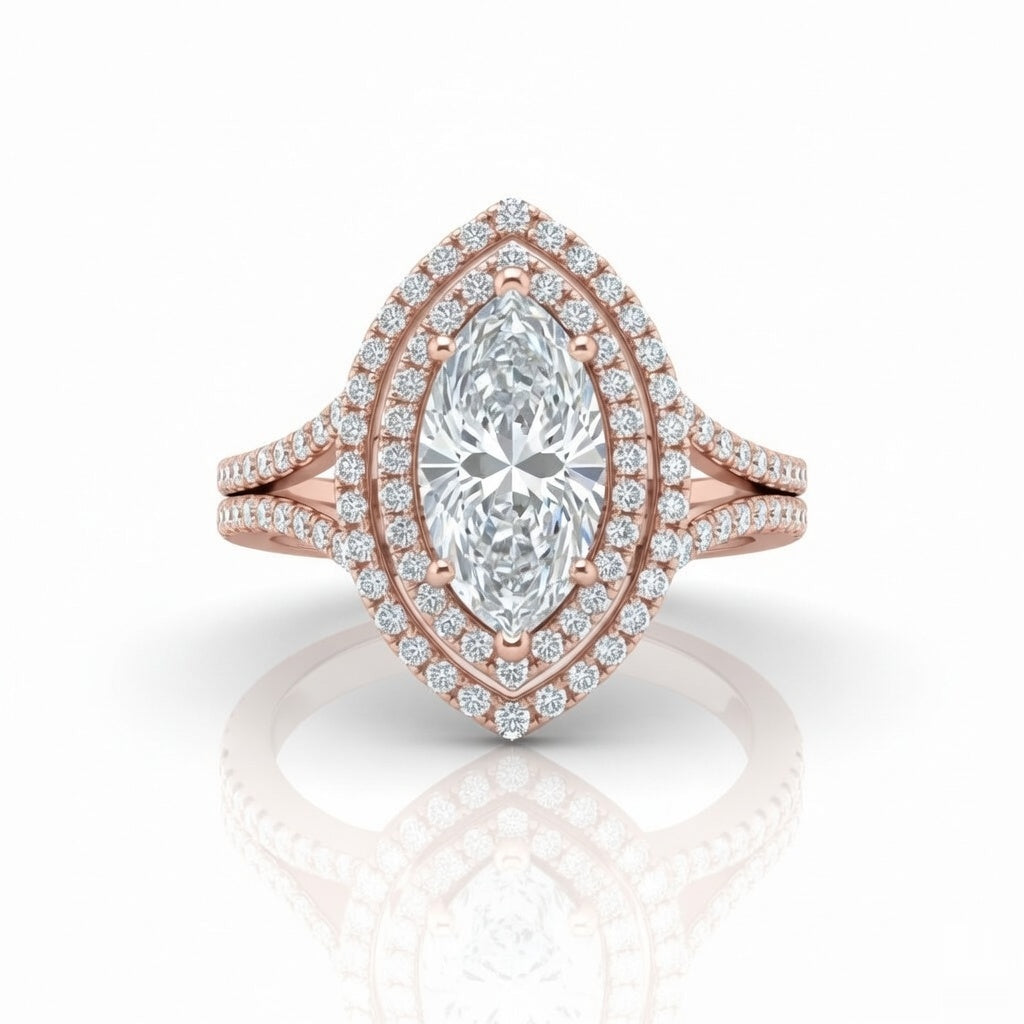 Rose Gold Seraphina Marquise Double Halo Diamond Engagement Ring