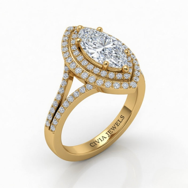 Yellow Gold Seraphina Marquise Double Halo Diamond Engagement Ring