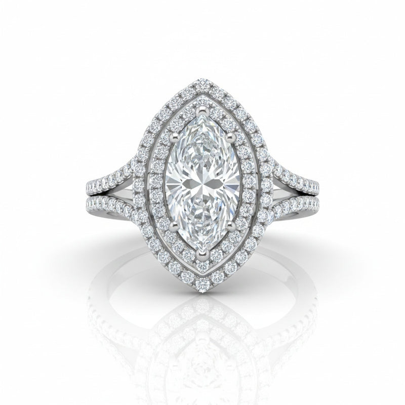 White Gold Seraphina Marquise Double Halo Diamond Engagement Ring