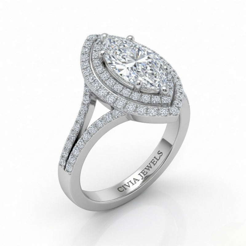 White Gold Seraphina Marquise Double Halo Diamond Engagement Ring