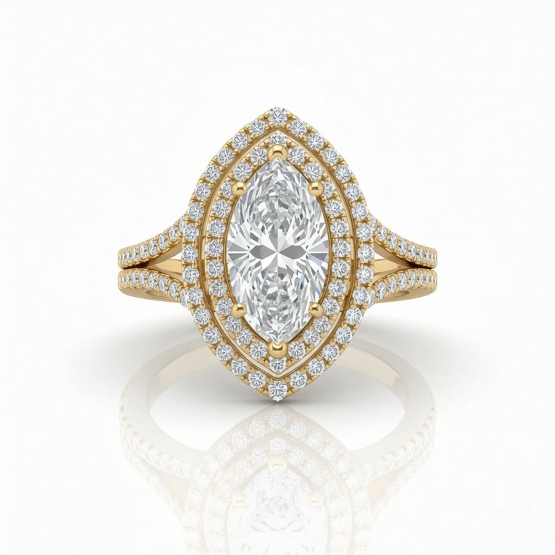 Yellow Gold Seraphina Marquise Double Halo Diamond Engagement Ring