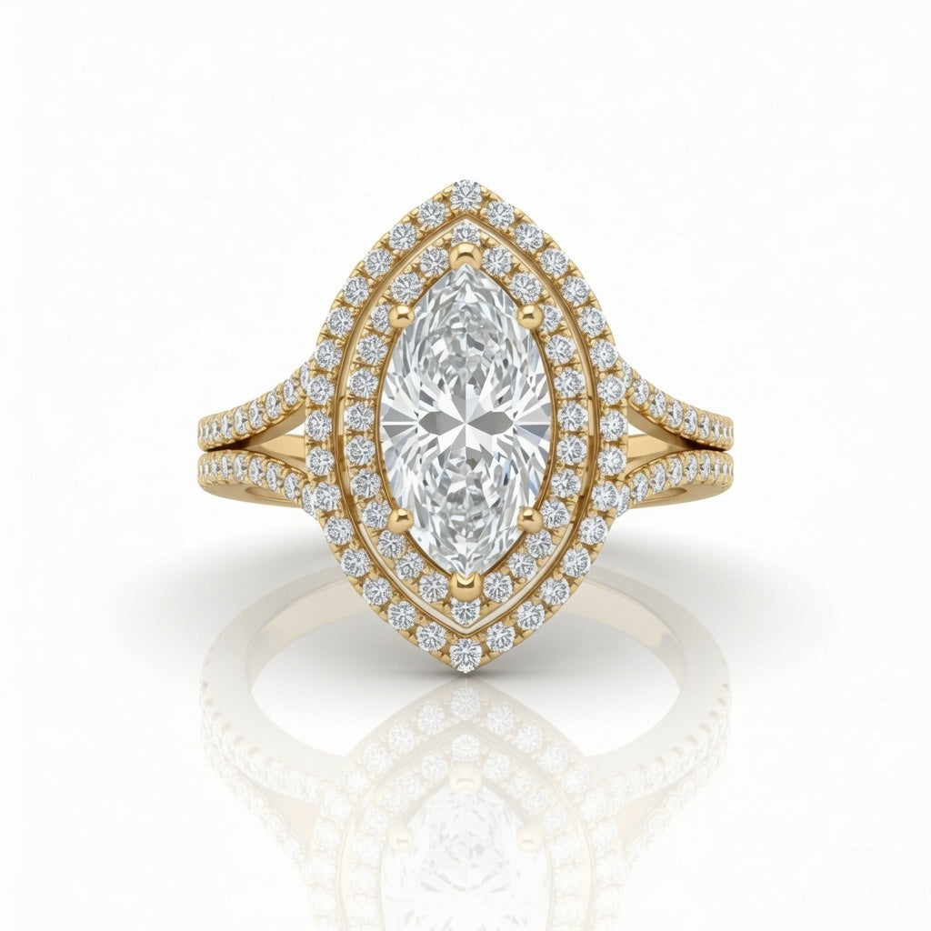 Yellow Gold Seraphina Marquise Double Halo Diamond Engagement Ring