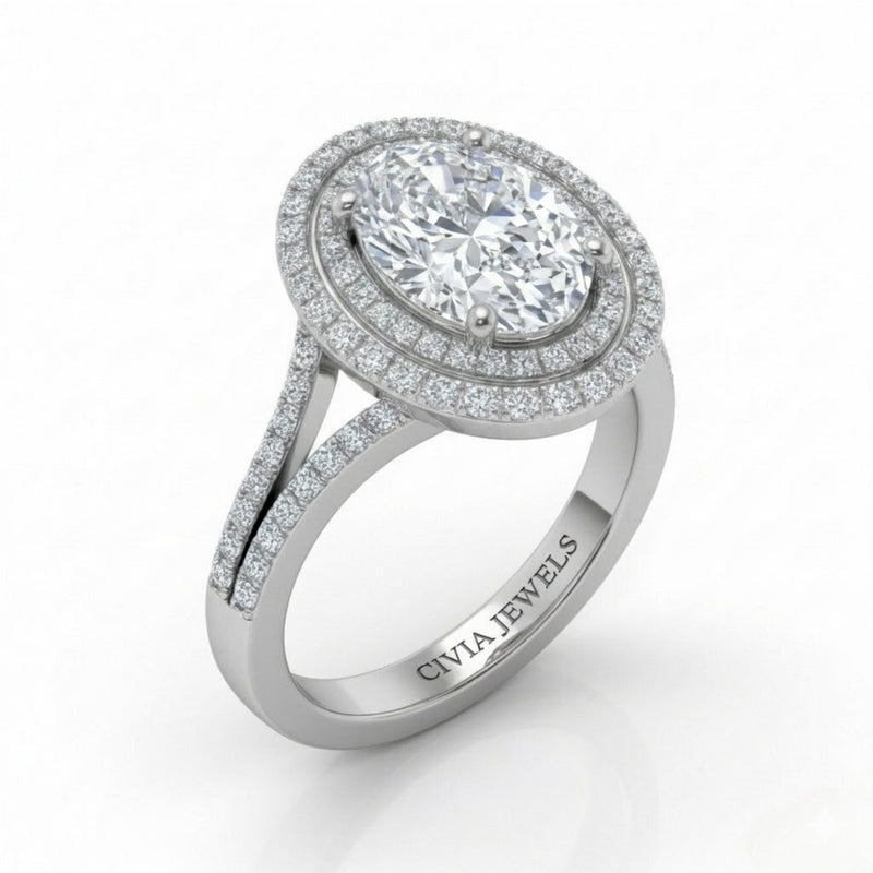 White Gold Seraphina Oval Double Halo Diamond Engagement Ring