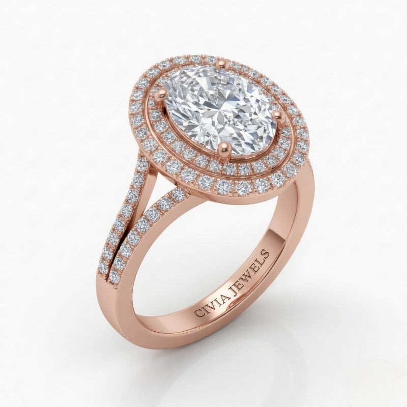 Rose Gold Seraphina Oval Double Halo Diamond Engagement Ring