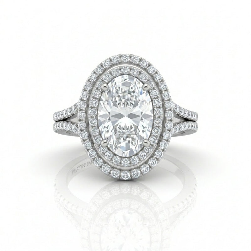 Silver Seraphina Oval Double Halo Diamond Engagement Ring