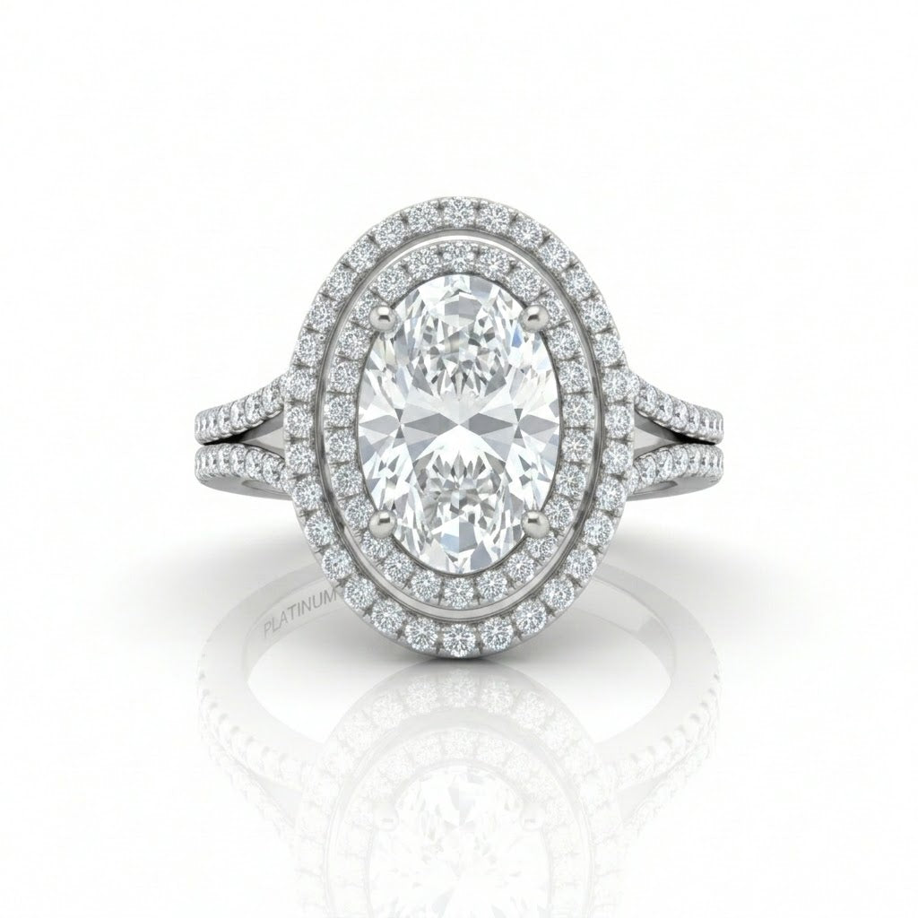 Silver Seraphina Oval Double Halo Diamond Engagement Ring
