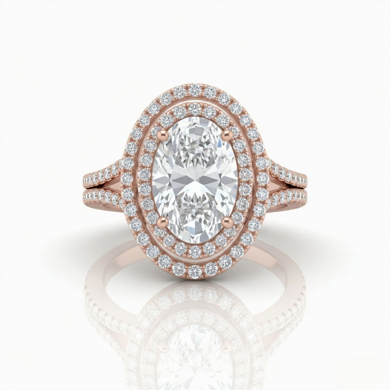Rose Gold Seraphina Oval Double Halo Diamond Engagement Ring