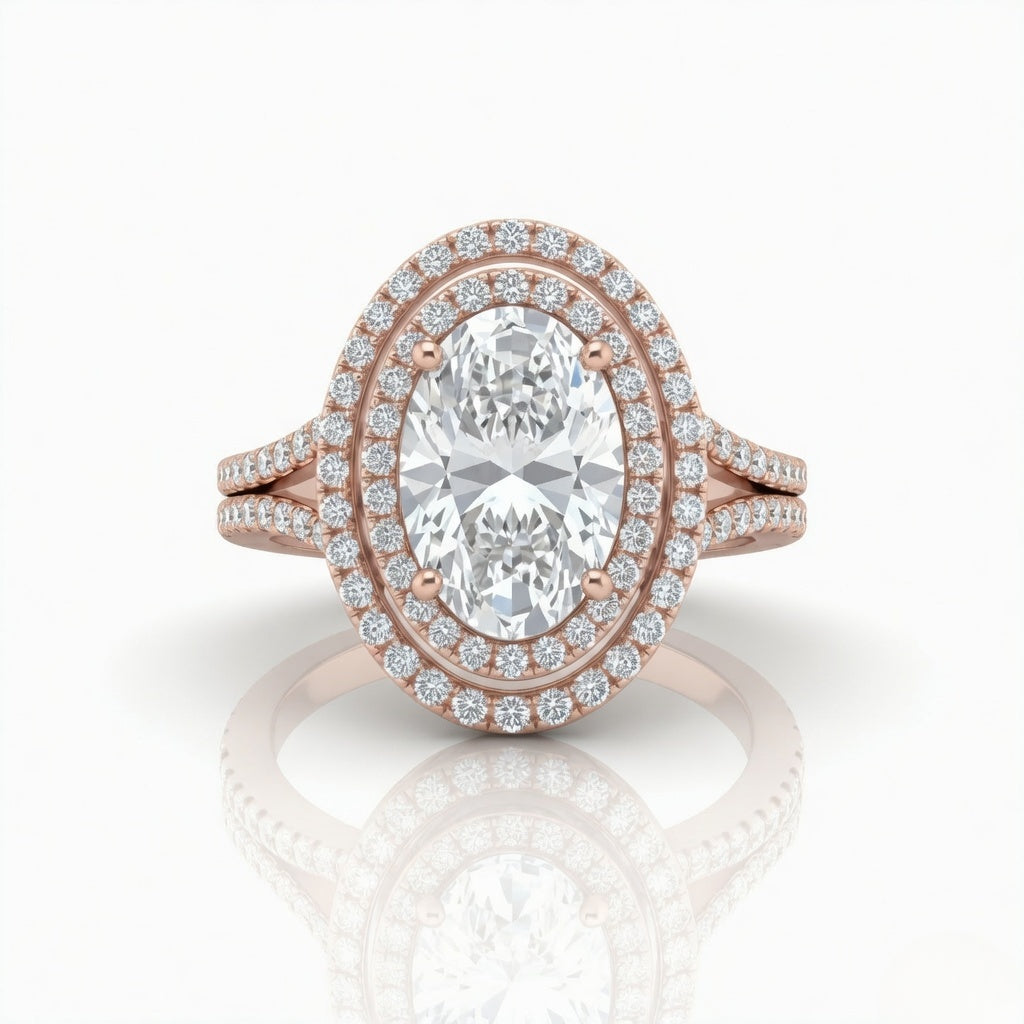 Rose Gold Seraphina Oval Double Halo Diamond Engagement Ring