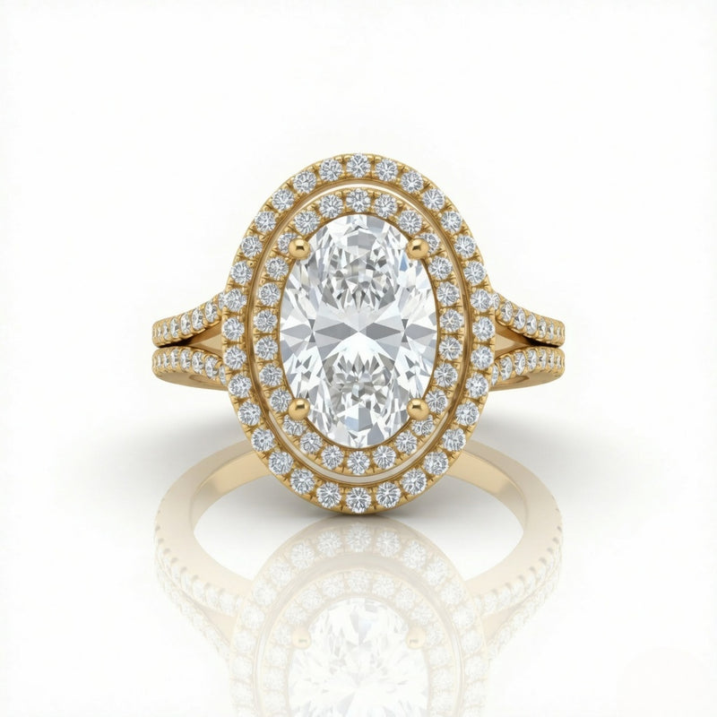 Yellow Gold Seraphina Oval Double Halo Diamond Engagement Ring