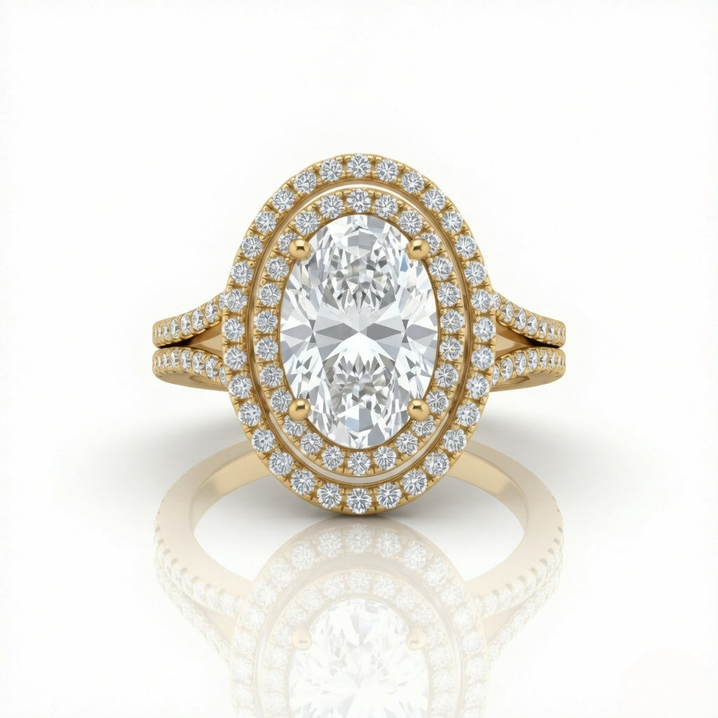 Yellow Gold Seraphina Oval Double Halo Diamond Engagement Ring
