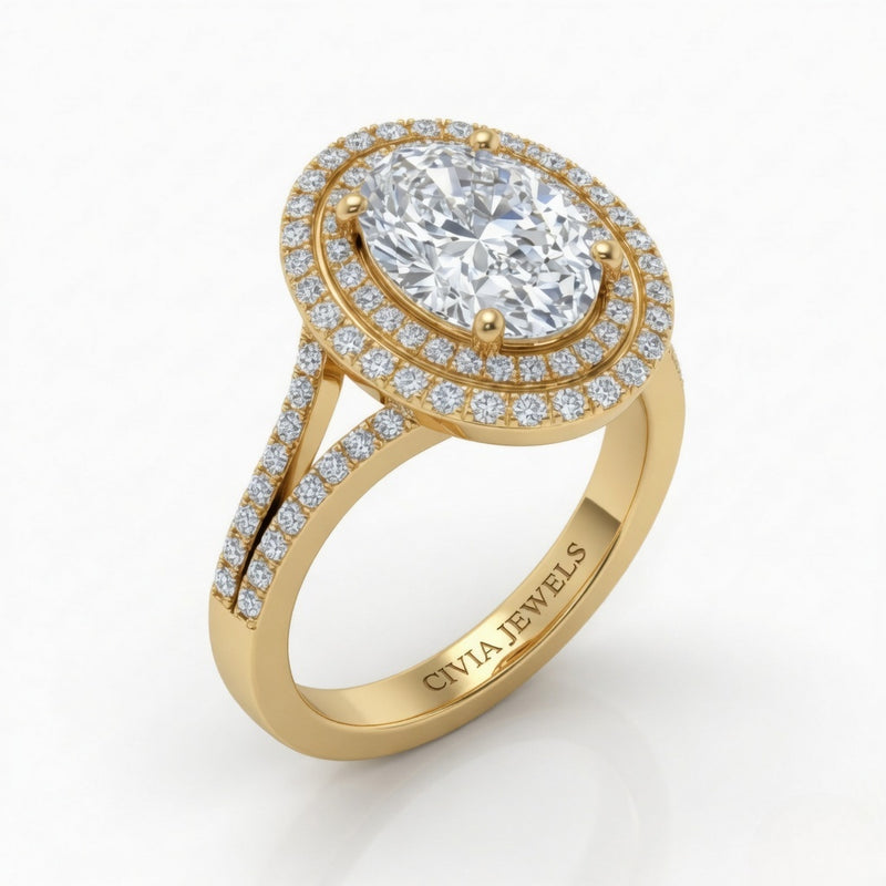 Yellow Gold Seraphina Oval Double Halo Diamond Engagement Ring