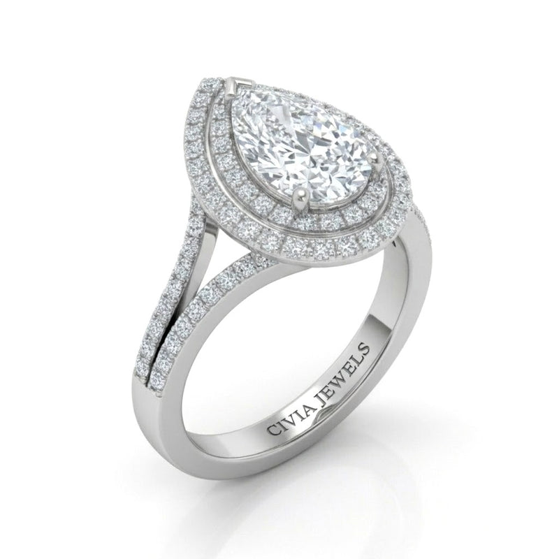 White Gold Seraphina Pear Double Halo Diamond Engagement Ring