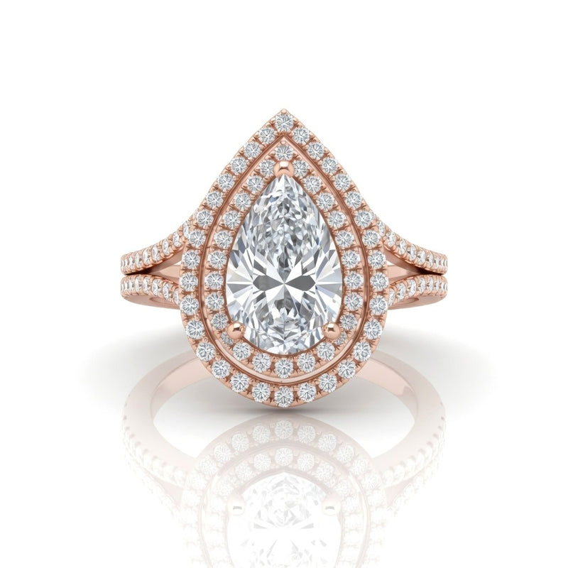 Rose Gold Seraphina Pear Double Halo Diamond Engagement Ring