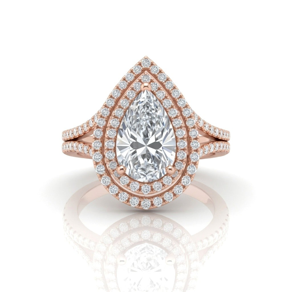 Rose Gold Seraphina Pear Double Halo Diamond Engagement Ring